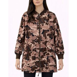 Love Tree pink brown camo long bomber jacket size large